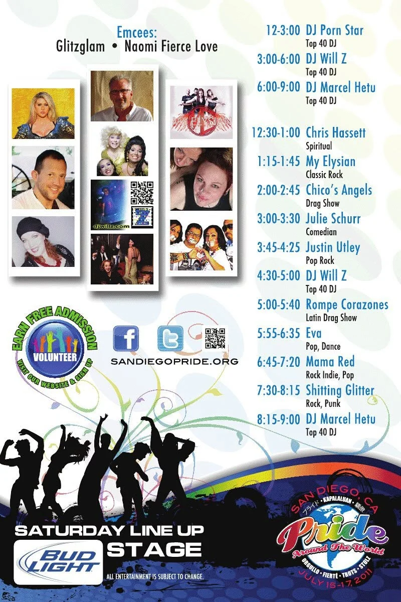 San Diego Pride 2011 Bud Light Stage lineup listing DJ Will Z