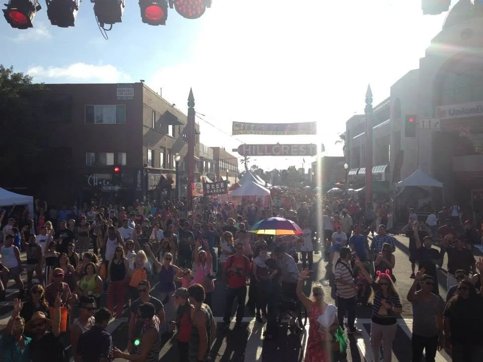 Large Pride crowd viewed from the stage