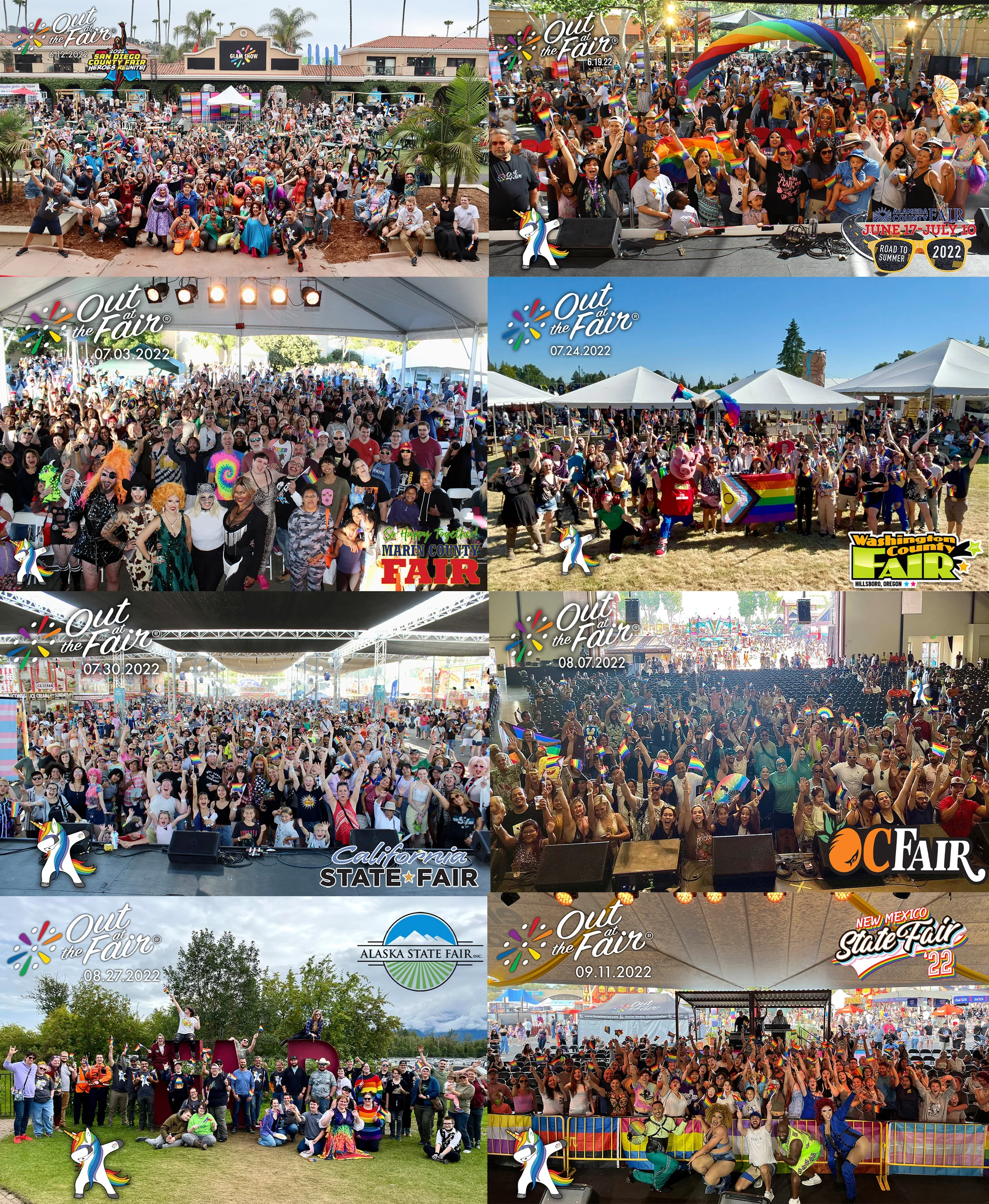 Collage of Out at the Fair group photos across multiple fairgrounds
